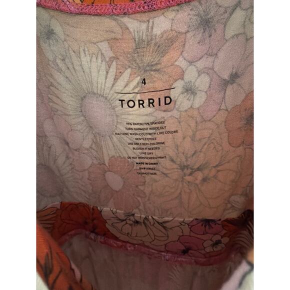 Torrid Women's Plus Size Pink & Orange Floral Maxi Dress Size 4 4X Flowers - Picture 4 of 5